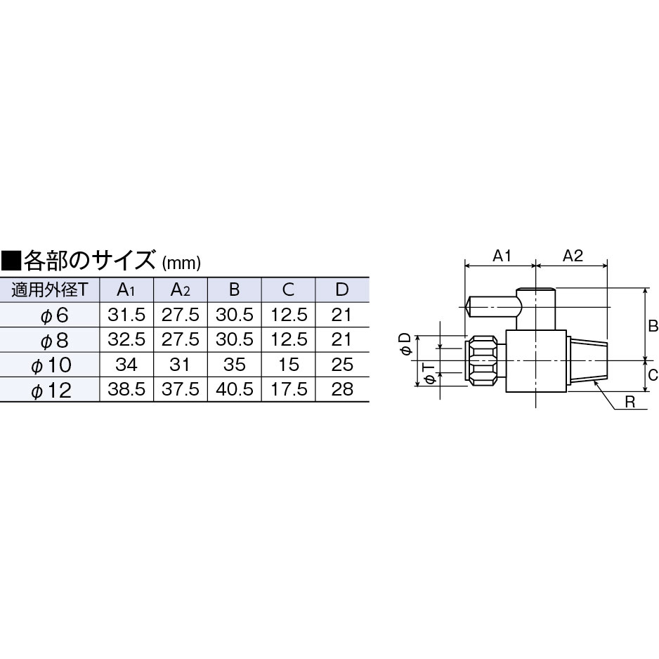 フロンケミカル フッ素樹脂(PTFE)二方パネル付バルブ圧入型 6φ  ■▼734-4244 NR0009-001  1個 - 2