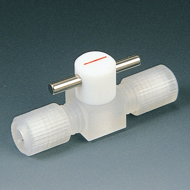 フロンケミカル フッ素樹脂（ＰＴＦＥ）二方パネル付バルブ圧入型１０φ NR0009-003 - 1